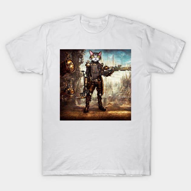 Steampunk Pirate Cat With Fantasy Rifle T-Shirt by FelisSimha